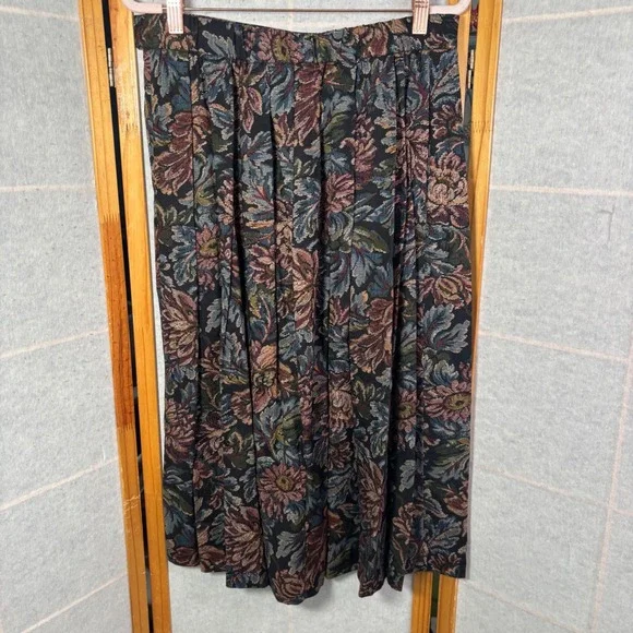 Koret Pleated Midi Skirt 14 Multicolor Floral Tapestry Print Rayon Pockets Vtg - Picture 8 of 13